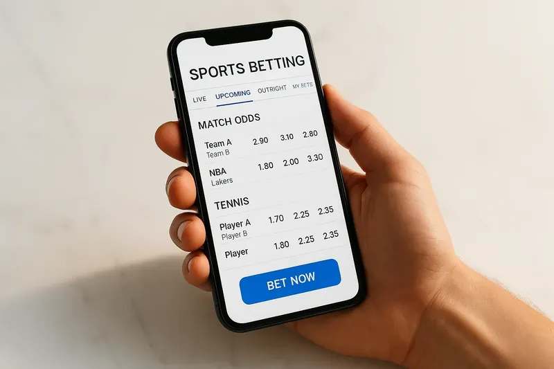 Hand holding smartphone showing sports betting odds on marble surface
