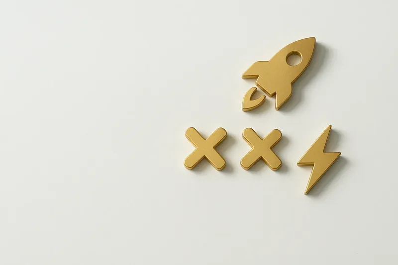 Gold and white instant game icons with rocket and lightning symbols